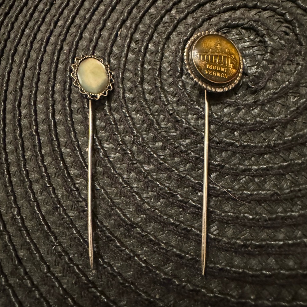 Two Vintage Hat Pins Lot - Opal? Mother Of Pearl?